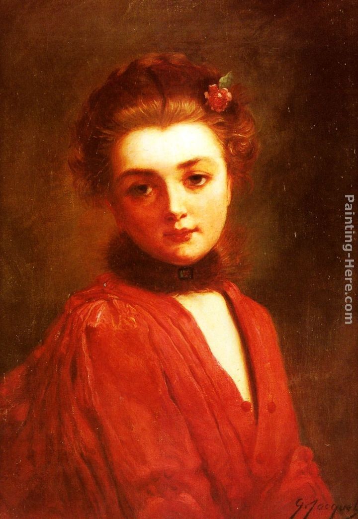 Gustave Jean Jacquet Portrait of a Girl in a Red Dress